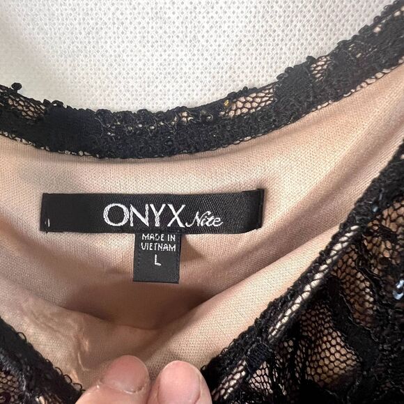 Onyx Nite Black Lace & Sequin Dressy Cocktail Evening Tank Top Size Large - Picture 7 of 10